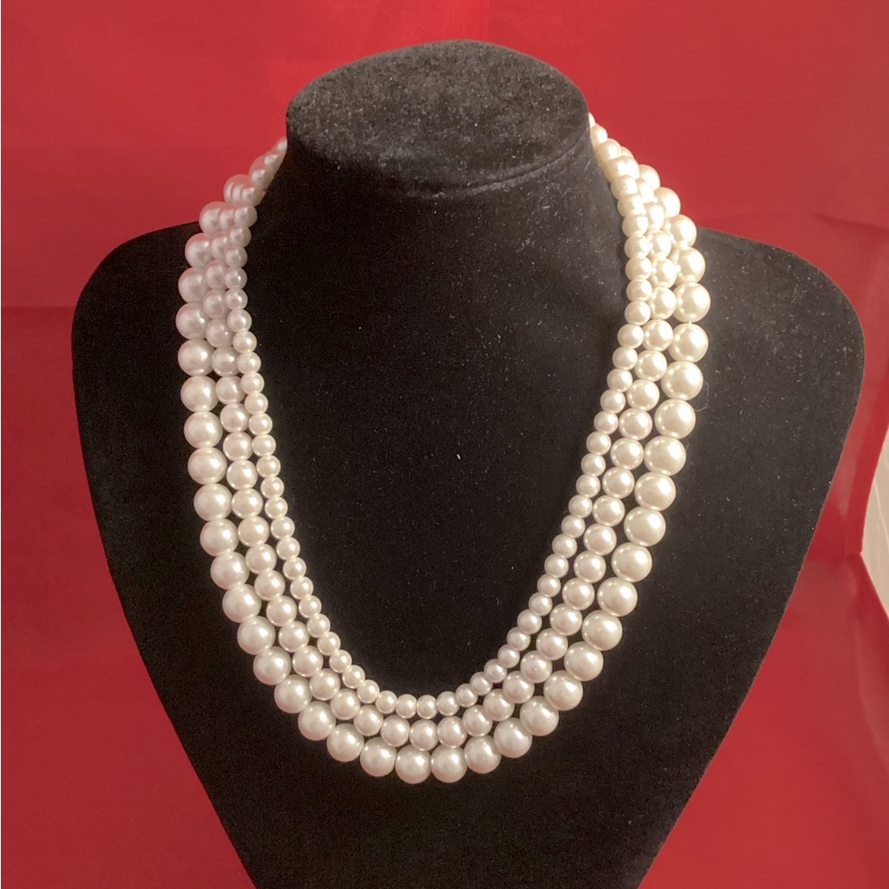 3 rows faux perles necklace